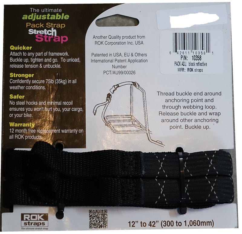 ROK Straps ROK-10358 Black/Reflective 12" - 42" Pack Adjustable Stretch Strap - Image 2